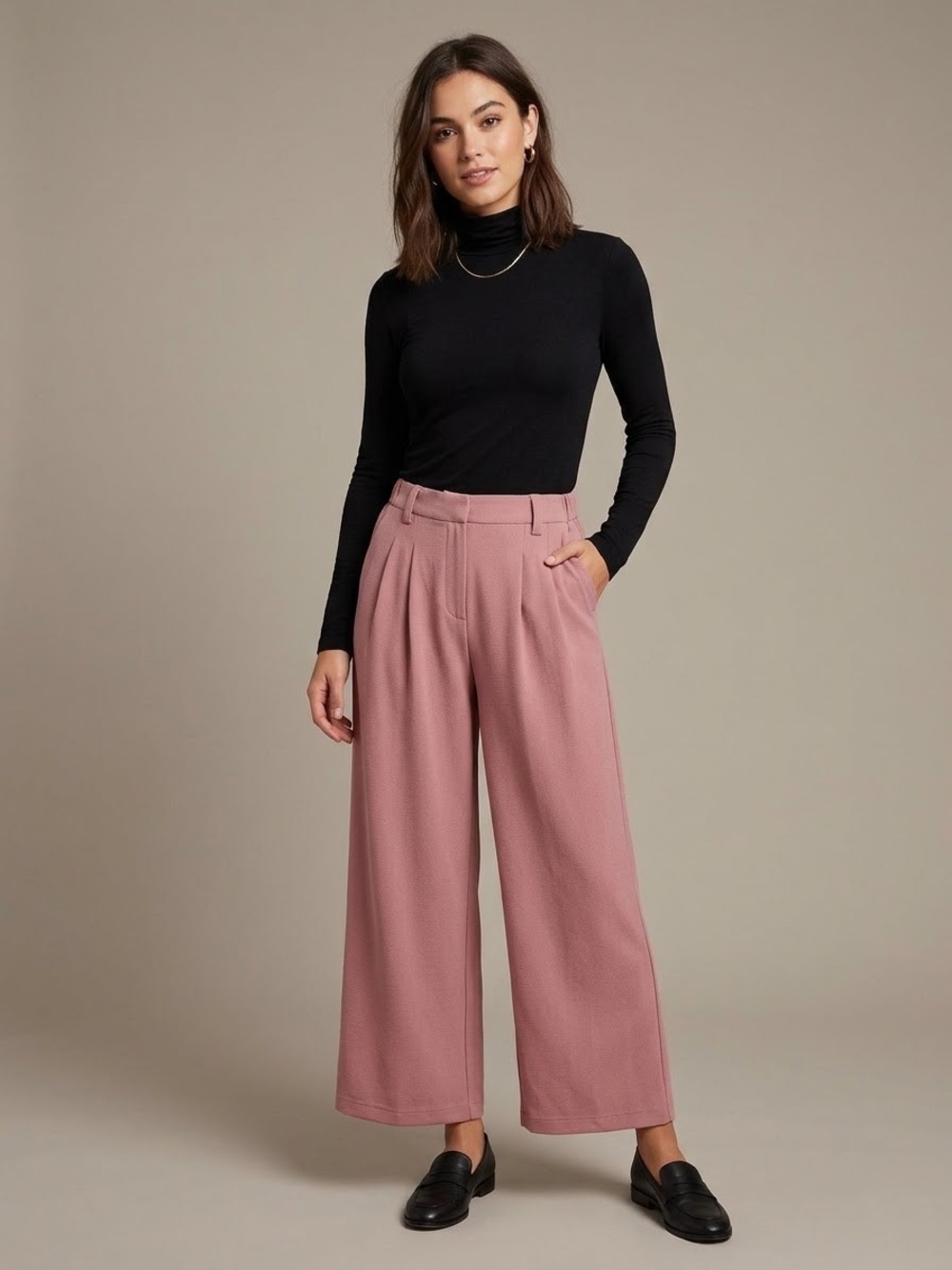 HALARA Wide-Leg High-Rise Dusty Pink Trousers